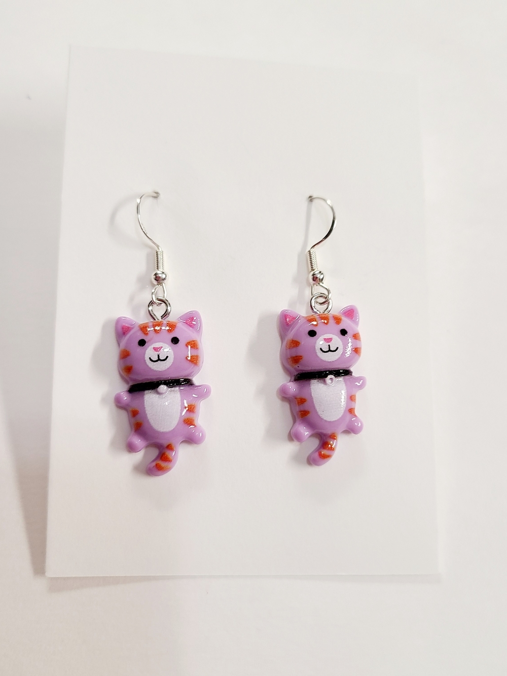 Purple Cat Dangle Earrings - Cute Cartoon Kitty